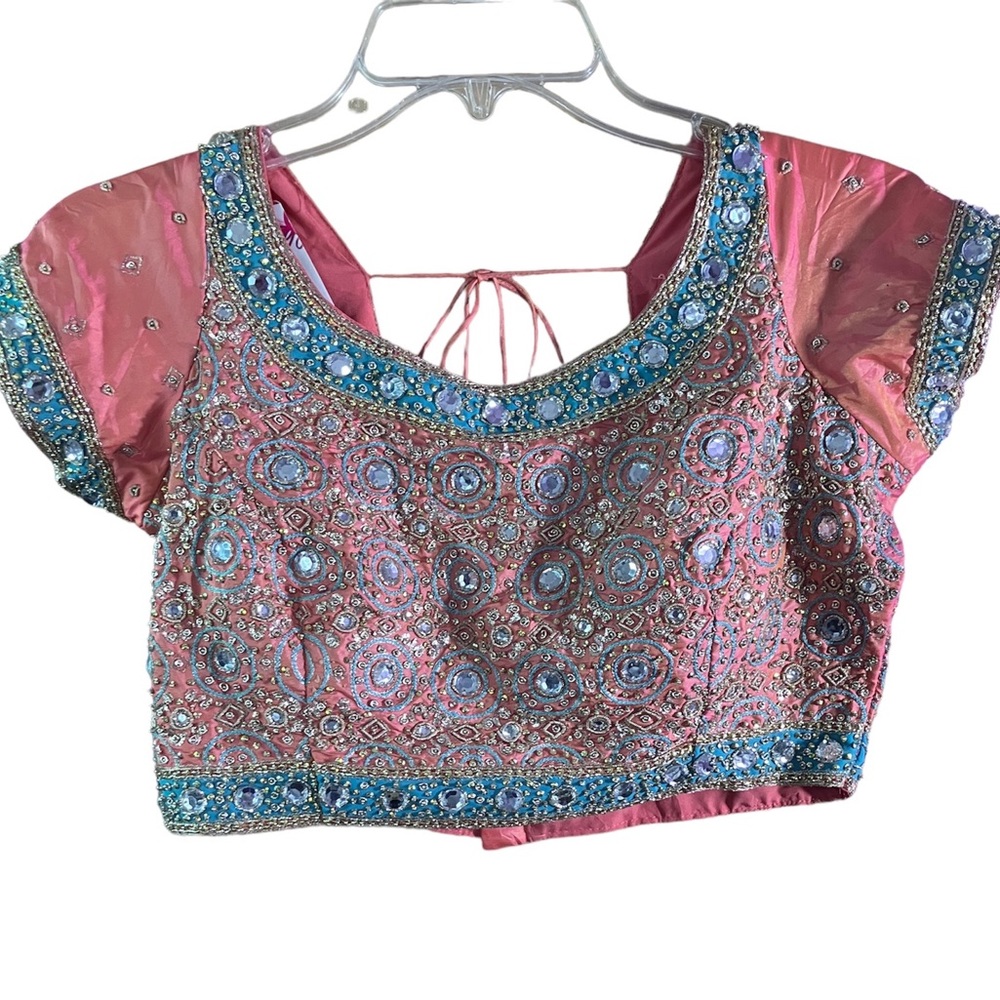 Ethnic Peach beaded rhinestone top